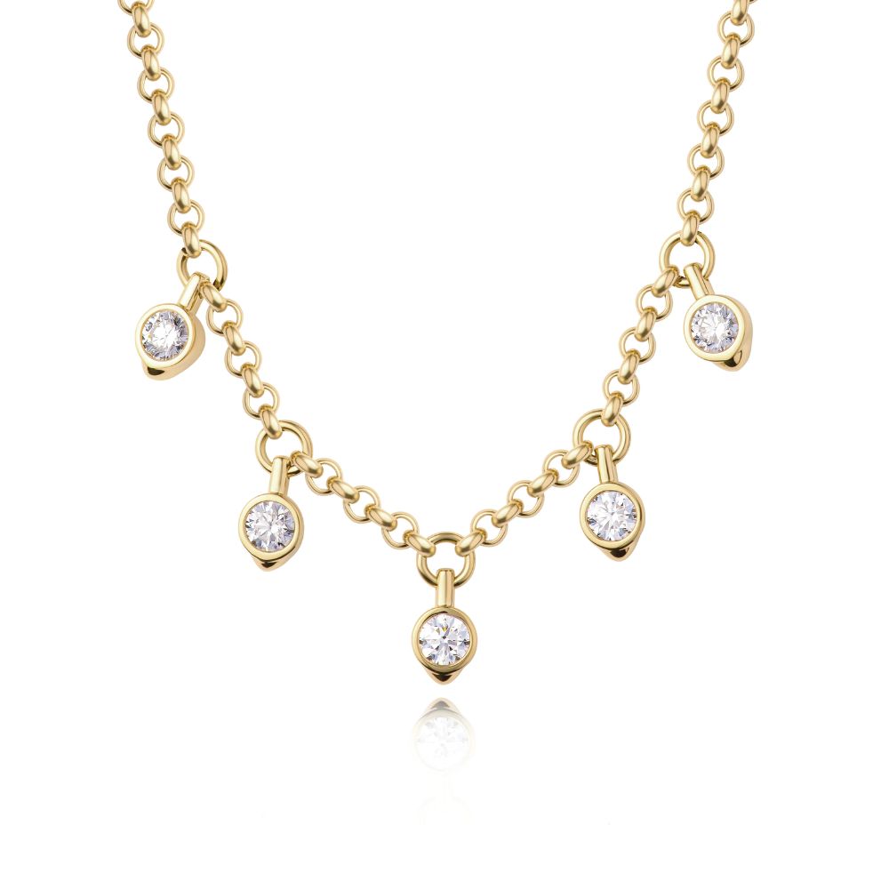 Phillips House 18k Yellow Gold Bezel Round Diamond 5 Station Necklace